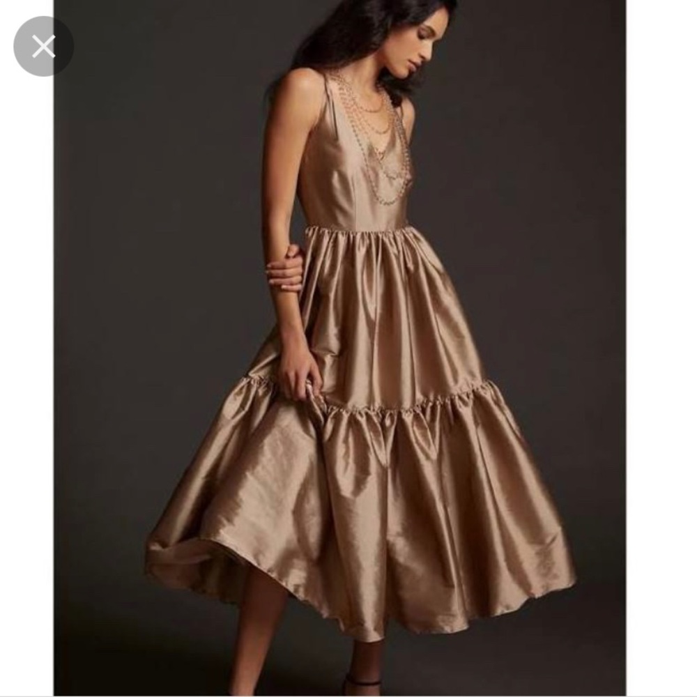 Anthropologie Tiered Maxi Party Dress By Bloni Size S Bronze
